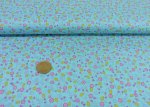 Nayla cotton poplin turquoise fabric with small flowers